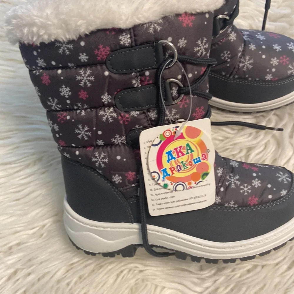 Apakowa Kids Girls Insulated Fur Winter Warm Snow Boots size 30 color gray